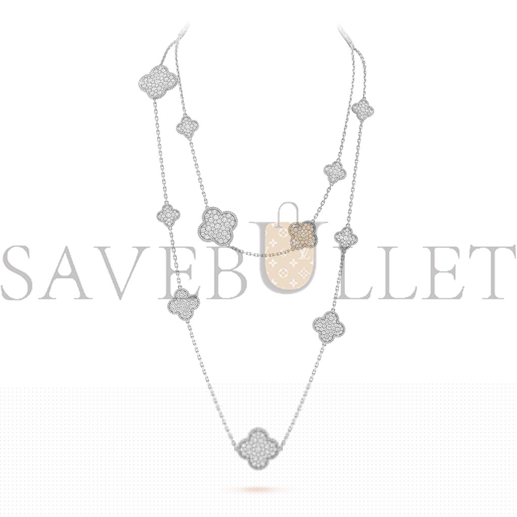 v*n cl*f arpels magic alhambra long necklace, 16 motifs - white gold, Di*m*nd  vcarn9mo00